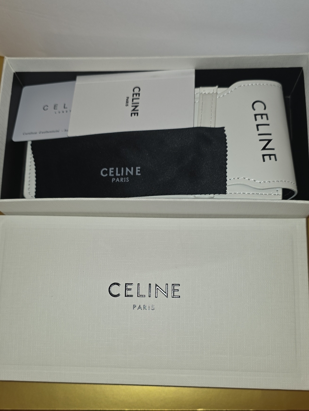 Celine White Leather Card Holder with Black Dust Bag